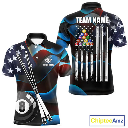 Glowing American Flag 8 Ball Pool Billiard Shirt For Men Custom Patriotic Billiard Team Jersey TDM5658