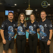 Load image into Gallery viewer, Personalized Blue 8 Ball Sugar Skull Billiard Shirt For Men, Pool Team Jersey Polo &amp; 1/4 Zip TDM6261