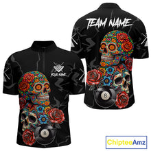 Load image into Gallery viewer, Custom Colorful Sugar Skull Billiard Shirt For Men, 8 Ball Pool Team Jersey Polo &amp; 1/4 Zip TDM6262