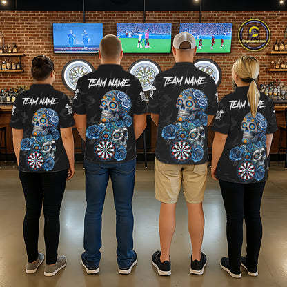 Personalized Blue Sugar Skull Darts Shirt For Women Custom Darts Jersey Team Polo & Quarter Zip TDM6263