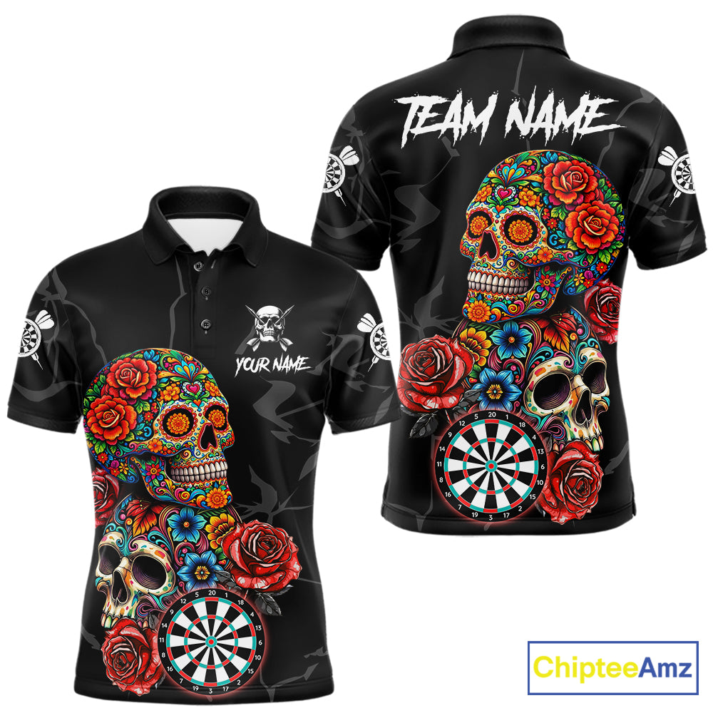 Personalized Colorful Sugar Skull Darts Shirt For Men Custom Darts Jersey Team Polo & Quarter Zip TDM6264