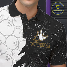 Load image into Gallery viewer, Custom Grunge Black White Bowling Shirt For Men, Bowling Tournament Team Shirt Polo &amp; 1/4 Zip TDM6271