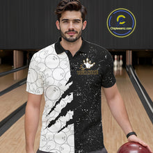 Load image into Gallery viewer, Custom Grunge Black White Bowling Shirt For Men, Bowling Tournament Team Shirt Polo &amp; 1/4 Zip TDM6271