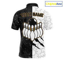 Load image into Gallery viewer, Custom Grunge Black White Bowling Shirt For Men, Bowling Tournament Team Shirt Polo &amp; 1/4 Zip TDM6271