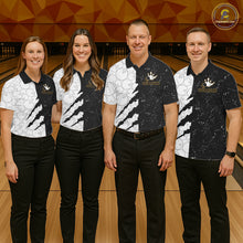 Load image into Gallery viewer, Custom Grunge Black White Bowling Shirt For Men, Bowling Tournament Team Shirt Polo &amp; 1/4 Zip TDM6271