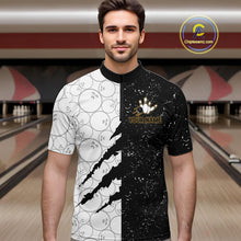 Load image into Gallery viewer, Custom Grunge Black White Bowling Shirt For Men, Bowling Tournament Team Shirt Polo &amp; 1/4 Zip TDM6271
