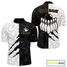 Load image into Gallery viewer, Custom Grunge Black White Bowling Shirt For Men, Bowling Tournament Team Shirt Polo &amp; 1/4 Zip TDM6271