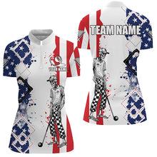 Load image into Gallery viewer, Personalized Argyle US Flag Funny Skeleton Women Billiard Shirts, Patriotic Billiard Team Jerseys TDM1759