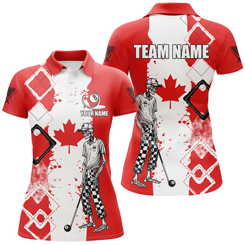 Personalized Argyle Canada Flag Funny Skeleton Women Billiard Shirts, Patriotic Billiard Team Jerseys TDM1760