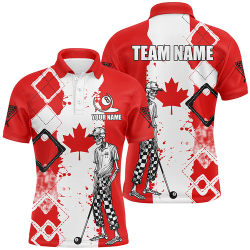 Personalized Argyle Canada Flag Funny Skeleton Men Billiard Shirts, Patriotic Billiard Team Jerseys TDM1760