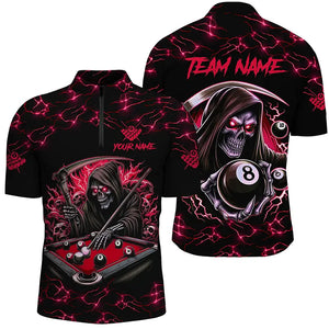 Red Funny Death Skeleton 8 Ball Pool Men Billiard Shirts Custom Name Lightning Billiard Jerseys TDM2159