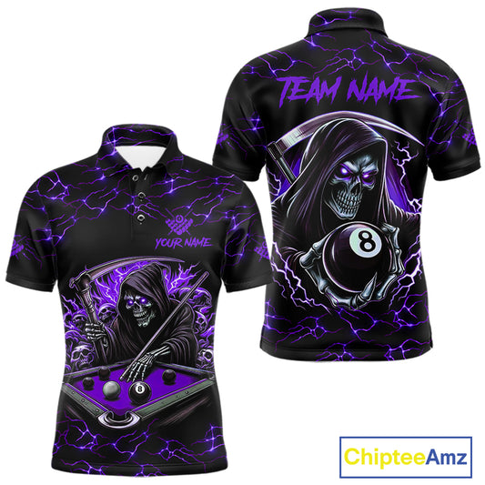 Purple Funny Grim Reaper 8 Ball Pool Men Billiard Shirts Custom Name Lightning Billiard Jerseys TDM2160