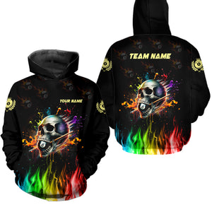 Funny Billiard Colorful Skull Custom Men 8 Ball Hoodie, Personalized 3D Billiard Hoodie For Pool Player TDM1066