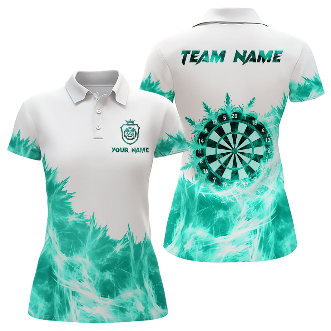 Icy Turquoise Light White Darts Polo & Quarter Zip Custom Dart Shirts For Women Team Darts Jerseys  TDM3682