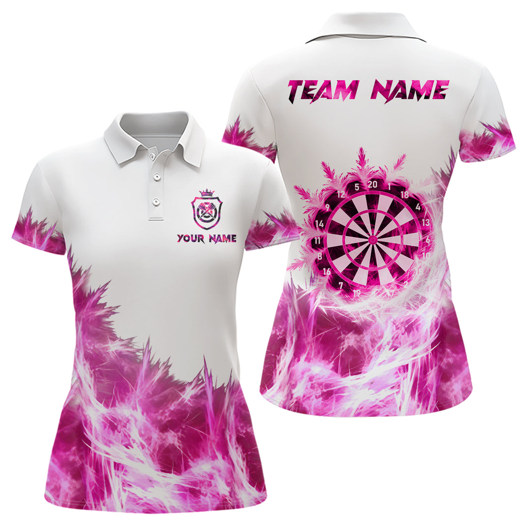 Pink Icy Light White Darts Polo & Quarter Zip Custom Dart Shirts For Women Team Darts Jerseys  TDM3683