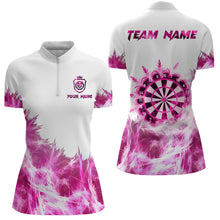 Load image into Gallery viewer, Pink Icy Light White Darts Polo &amp; Quarter Zip Custom Dart Shirts For Women Team Darts Jerseys  TDM3683