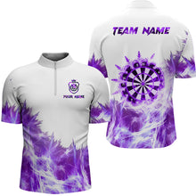 Load image into Gallery viewer, Purple Icy Light White Darts Polo &amp; Quarter Zip Custom Dart Shirts For Men Team Darts Jerseys TDM3684