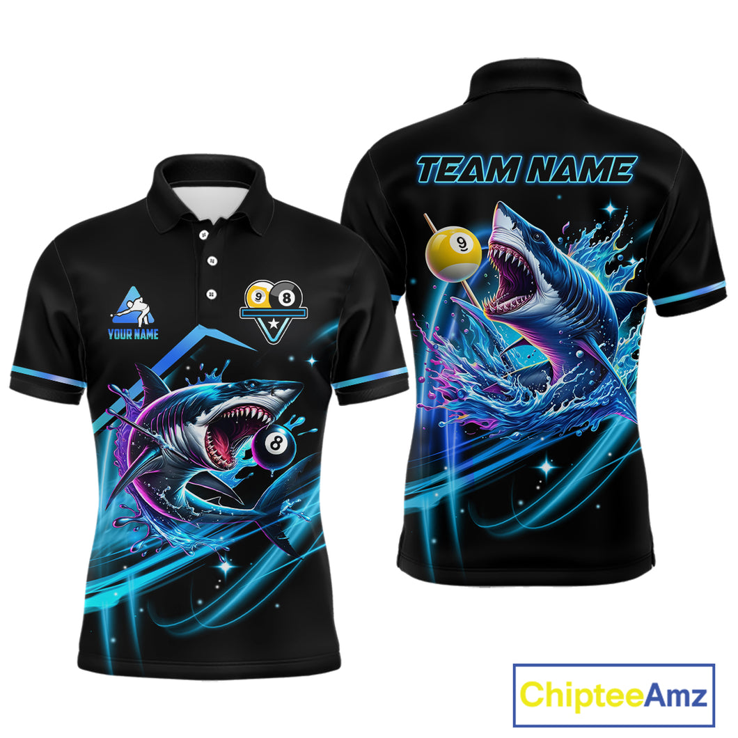 Blue 8 Ball & 9 Ball Pool Billiard Shark Polo & Quarter Zip For Men Custom Team Billiard Jerseys TDM3853