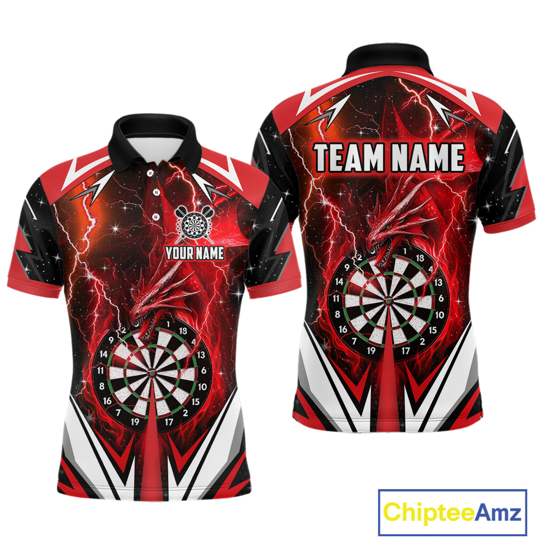 Red Darts Jerseys Custom Thunder Lightning Dragon Dart Shirt Team Polo & Quarter Zip For Men TDM4315