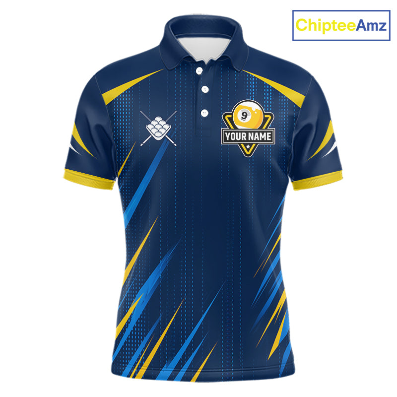 Personalized Blue Yellow 9 Ball Wings Men's Billiard Shirts Custom 9 Ball Pool Team Jersey TDM7167
