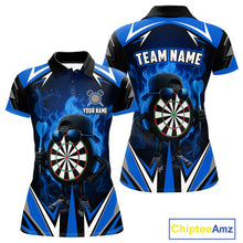 Load image into Gallery viewer, Funny Dartboard Blue Flaming Darts Shirt For Women Custom Darts Jersey Team Polo &amp; Quarter Zip TDM5386