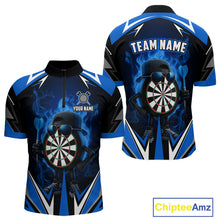 Load image into Gallery viewer, Funny Dartboard Blue Flaming Darts Shirt For Men Custom Darts Jersey Team Polo &amp; Quarter Zip TDM5386