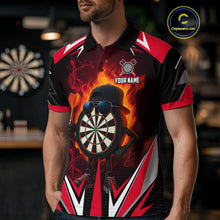 Load image into Gallery viewer, Funny Dartboard Red Flaming Darts Shirt For Men Custom Darts League Jersey Team Polo &amp; Quarter Zip TDM5387