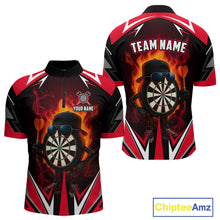 Load image into Gallery viewer, Funny Dartboard Red Flaming Darts Shirt For Men Custom Darts League Jersey Team Polo &amp; Quarter Zip TDM5387