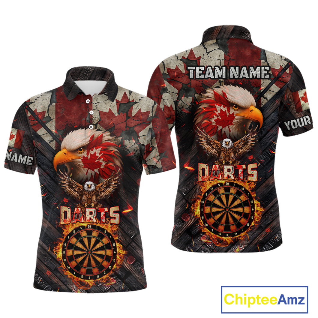 Canada Flag 3D Dartboard Fire Flame Custom Eagle Darts Shirt For Men, Patriotic Darts Team Jersey TDM4148