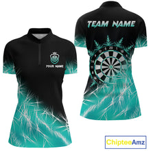 Load image into Gallery viewer, Turquoise Icy Lights Womens Darts Polo &amp; Quarter Zip Custom Dart Shirt For Team Darts Jersey Outfit TDM4150