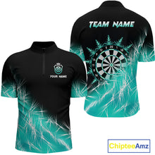 Load image into Gallery viewer, Turquoise Icy Lights Mens Darts Polo &amp; Quarter Zip Custom Dart Shirt For Team Darts Jersey Outfit TDM4150