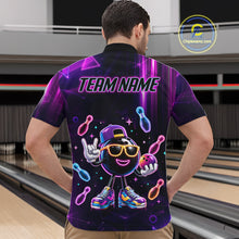 Load image into Gallery viewer, Man wearing funny neon bowling ball bowling quarter zip shirt back view.