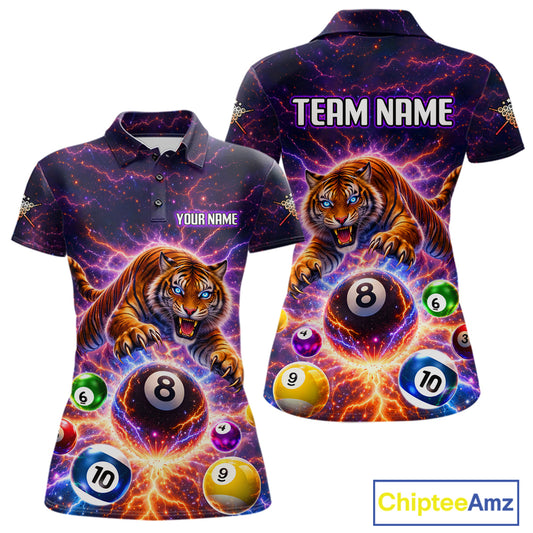 Colorful Billiard Balls Tiger Pool Shirt For Women Custom Thunder Lighting Billiard Team Jersey TDM5685