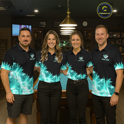 Turquoise Icy Light 8 Ball Pool Billiard Polo & 1/4 Zip For Men Custom Billiard Team Jerseys  TDM5689