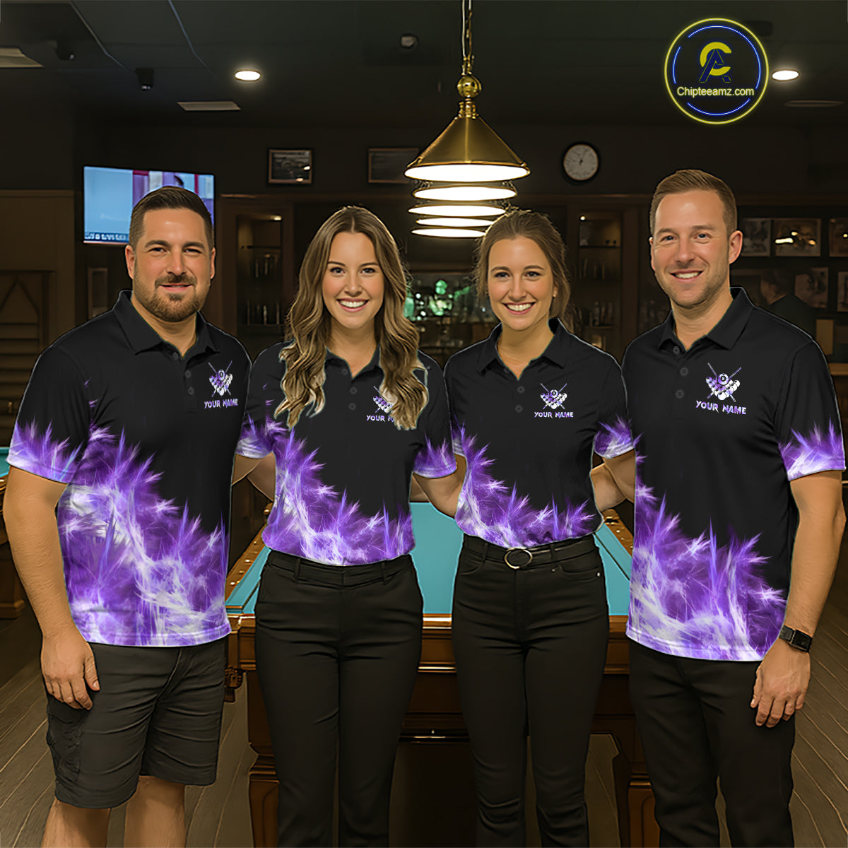 Purple Icy Light 8 Ball Pool Billiard Polo & Quarter Zip For Men Custom Billiard Team Jerseys TDM5690