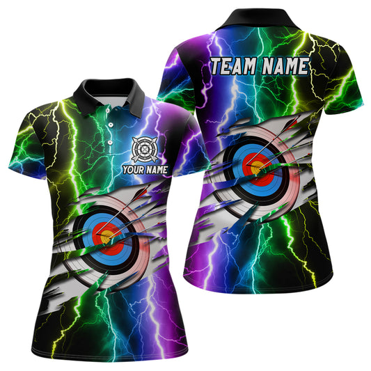 Personalized Archery Colorful Thunder Lightning Women Polo Shirts Custom Archery 3d Target Shirts TDM1082