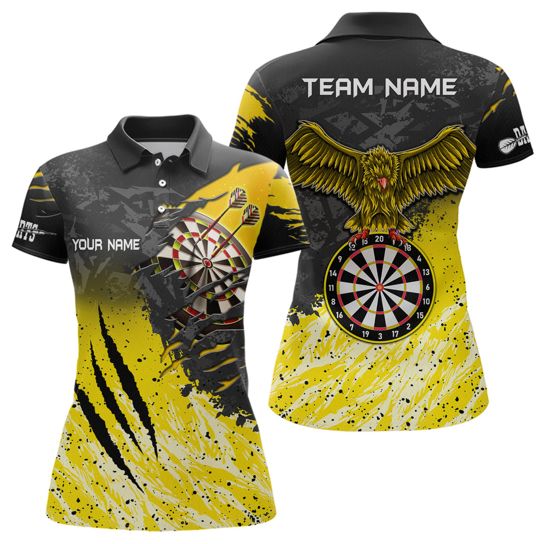 Personalized Yellow Black Eagle Dartboard Dart Polo & Quarter Zip For Women Custom Team Dart Jerseys TDM3521