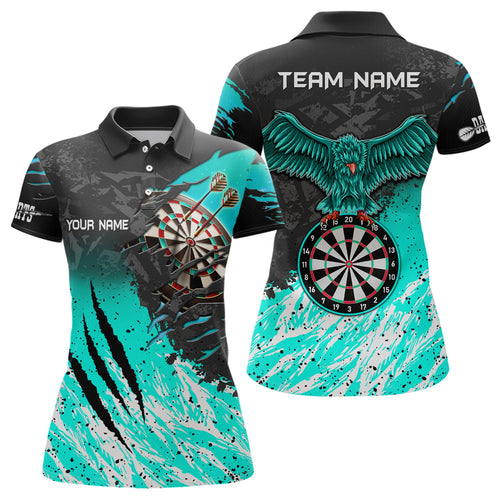 Personalized Turquoise Black Eagle Dartboard Dart Polo & 1/4 Zip For Women Custom Team Dart Jerseys TDM3522