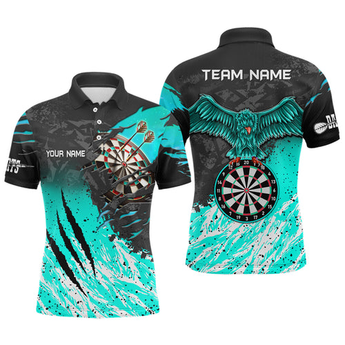 Personalized Turquoise Black Eagle Dartboard Dart Polo & 1/4 Zip For Men Custom Team Dart Jerseys TDM3522