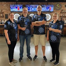 Load image into Gallery viewer, Custom Black And Blue Splatter Grim Reaper Women Darts Polo Shirt Cracked Dart Jerseys NYN2794