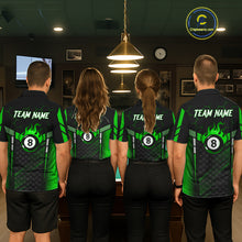 Load image into Gallery viewer, Personalized Green 8 Ball Flame Billiard Polo &amp; Quarter Zip For Women, 8 Ball Pool Team Jersey TDM6040