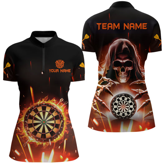 Skull Darts Board Fire Flame 3D Women Darts Quarter-Zip Shirt Custom Darts Team Jersey TDM1404