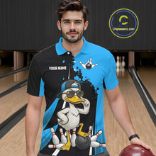 Load image into Gallery viewer, Custom Black And Blue Funny Duck Bowling Shirts For Men, Bowling Team Jersey Polo &amp; 1/4 Zip TDM6292