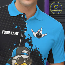 Load image into Gallery viewer, Custom Black And Blue Funny Duck Bowling Shirts For Men, Bowling Team Jersey Polo &amp; 1/4 Zip TDM6292