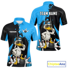 Load image into Gallery viewer, Custom Black And Blue Funny Duck Bowling Shirts For Men, Bowling Team Jersey Polo &amp; 1/4 Zip TDM6292