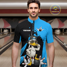 Load image into Gallery viewer, Custom Black And Blue Funny Duck Bowling Shirts For Men, Bowling Team Jersey Polo &amp; 1/4 Zip TDM6292