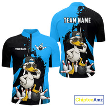 Load image into Gallery viewer, Custom Black And Blue Funny Duck Bowling Shirts For Men, Bowling Team Jersey Polo &amp; 1/4 Zip TDM6292