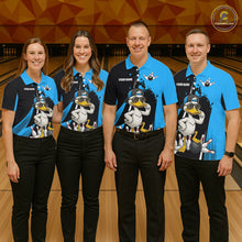 Load image into Gallery viewer, Custom Black And Blue Funny Duck Bowling Shirts For Men, Bowling Team Jersey Polo &amp; 1/4 Zip TDM6292