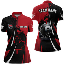 Load image into Gallery viewer, Personalized Canada Leaf 8 Ball Pool Billiard Shirts For Women, Patriotic Canadian Billiard Jerseys TDM2192