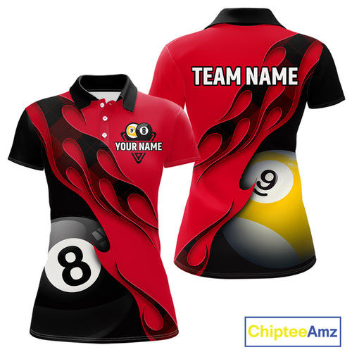 Black And Red Billiard 8 Ball & 9 Ball Pool Shirt For Women Custom Billiard Team Jersey Uniform TDM5162